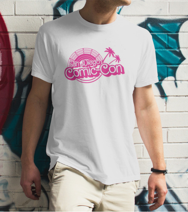 Barbie San Diego Comic-Con Logo With Pink Palm Trees T-Shirt