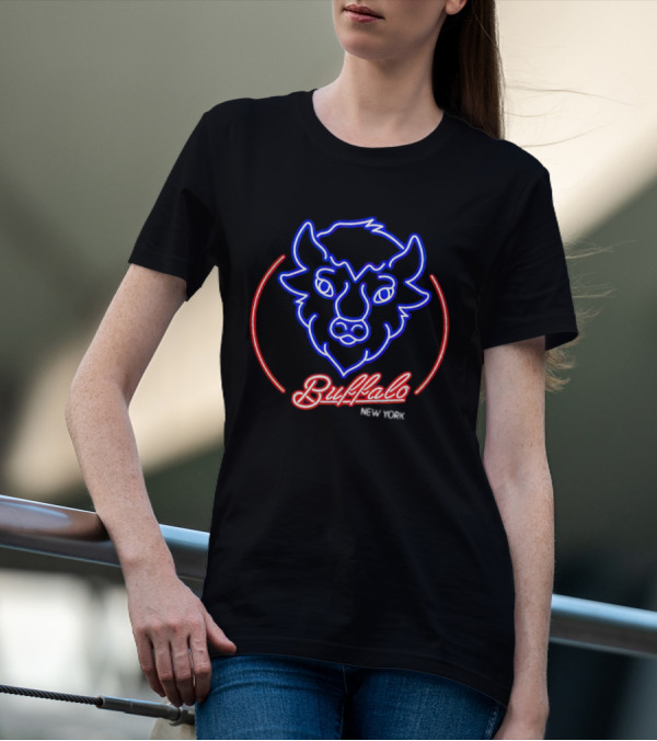 Buffalo New York Neon Bison Head T-Shirt