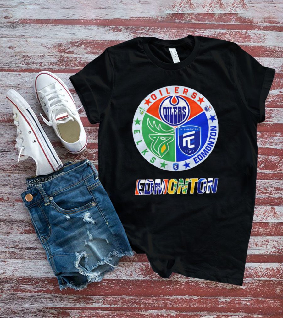 Oilers Elks FC Edmonton Sports Team Logo Collage T-Shirt