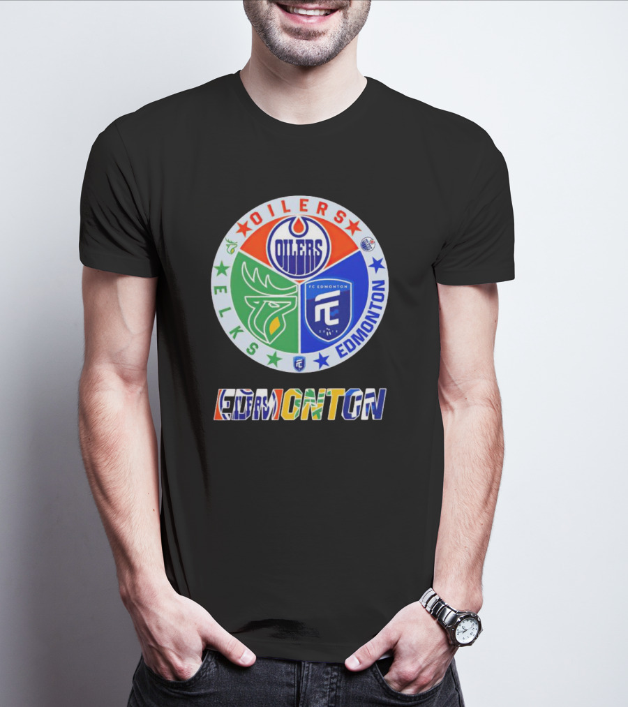 Oilers Elks FC Edmonton Sports Team Logo Collage T-Shirt