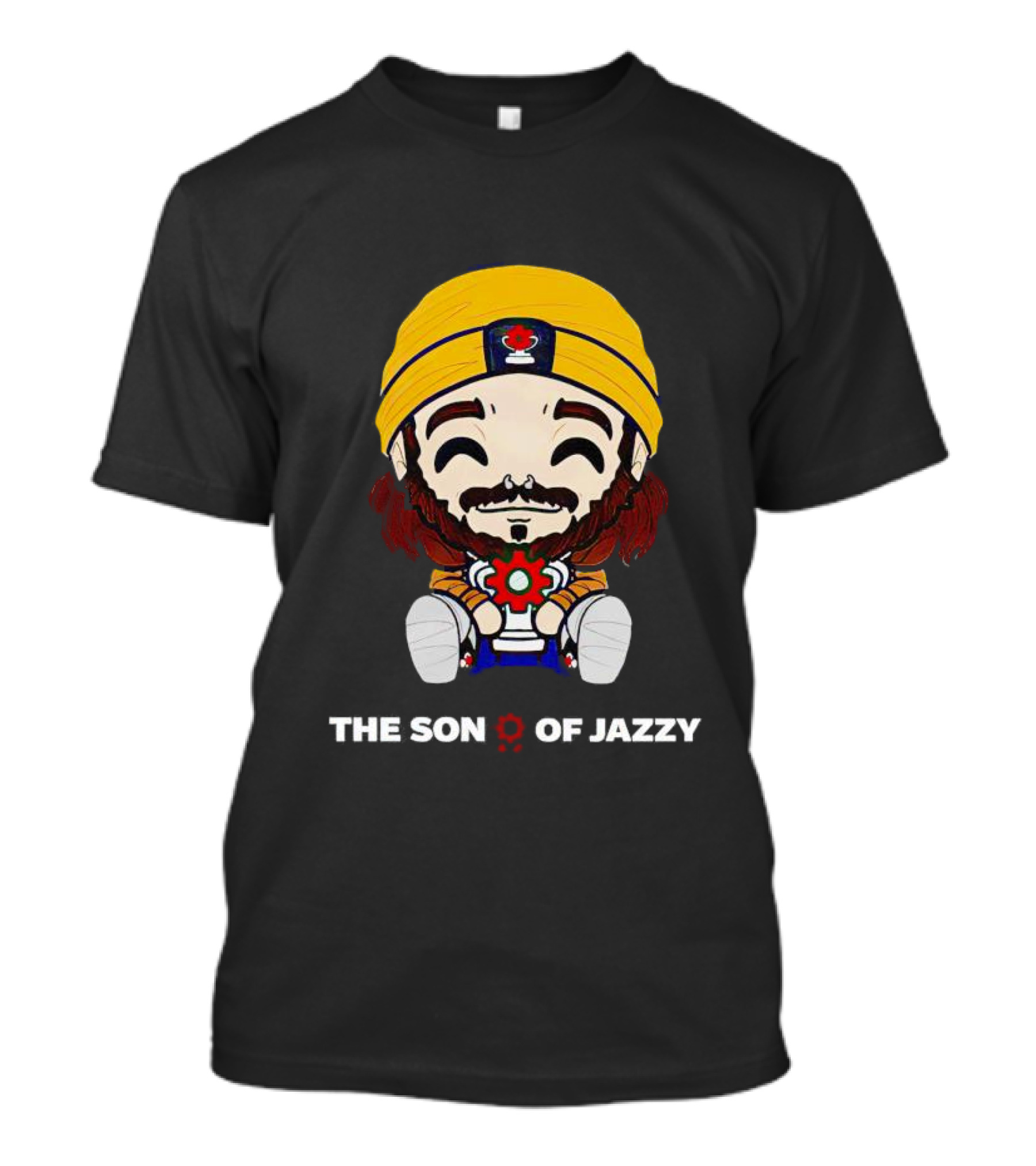 THE SON OF JAZZY Yellow Beanie Character Holding T-Shirt