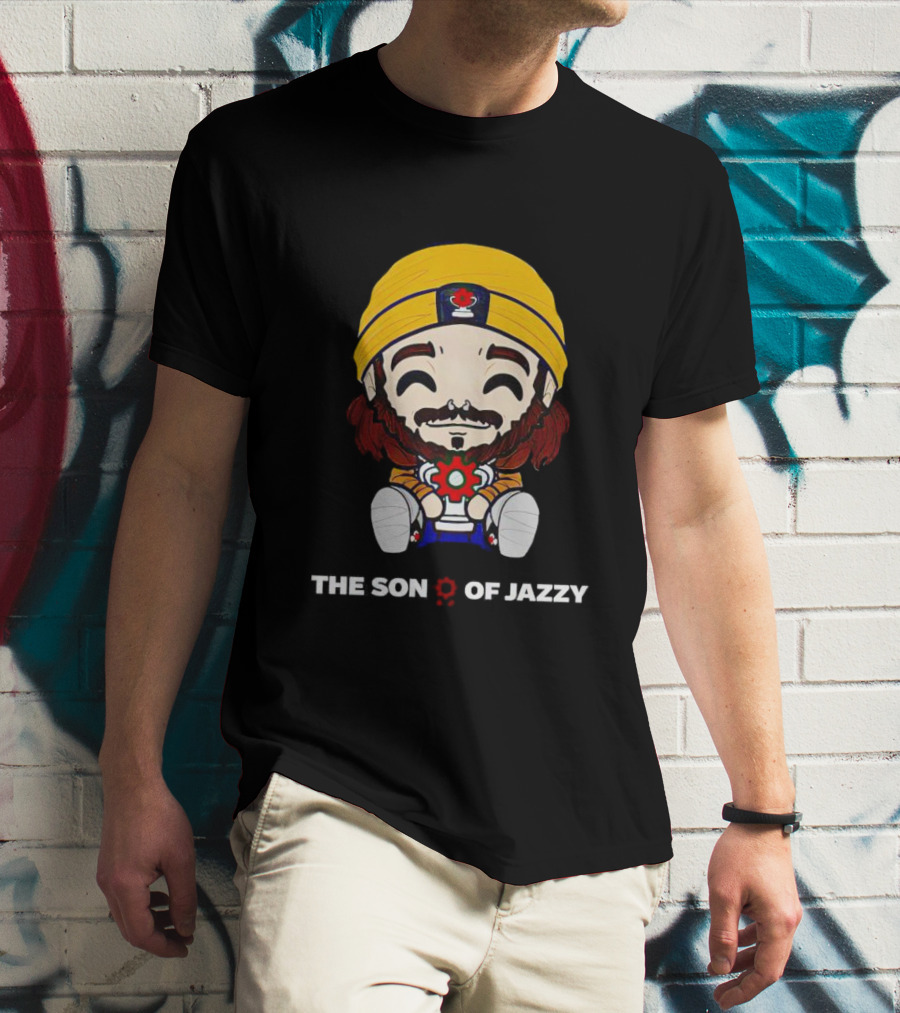 THE SON OF JAZZY Yellow Beanie Character Holding T-Shirt