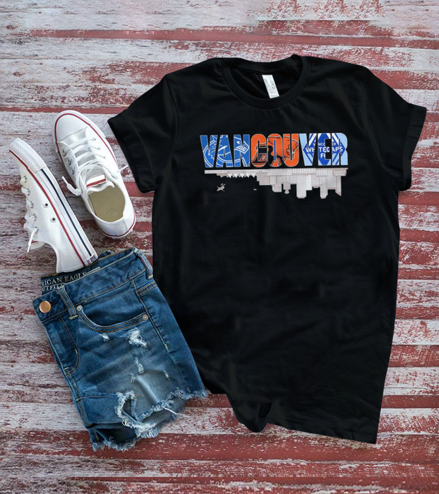 Vancouver Canucks BC Lions Vancouver Whitecaps City Skyline Upside T-Shirt