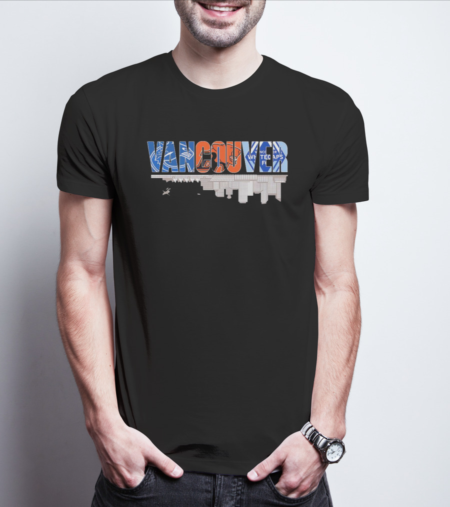 Vancouver Canucks BC Lions Vancouver Whitecaps City Skyline Upside T-Shirt
