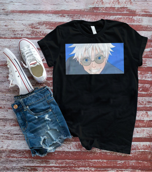 Young Gojo Satoru Anime Manga Art Blue Background T-Shirt