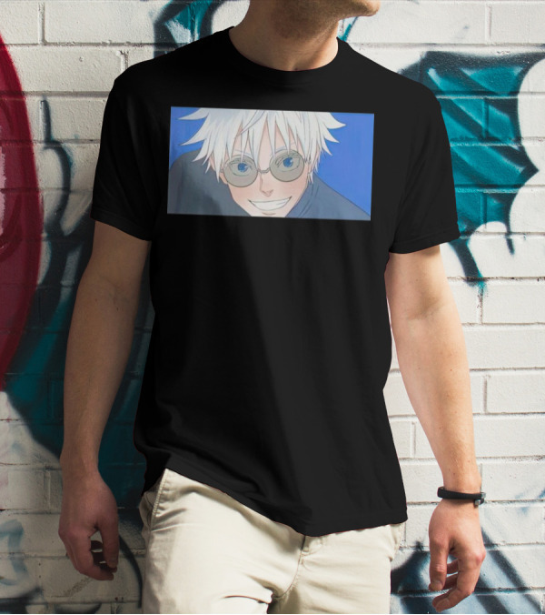 Young Gojo Satoru Anime Manga Art Blue Background T-Shirt