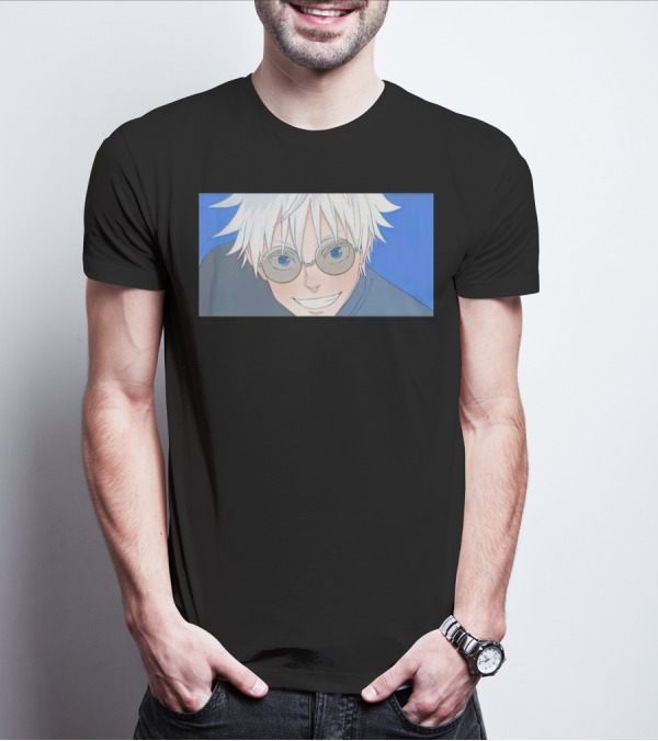 Young Gojo Satoru Anime Manga Art Blue Background T-Shirt