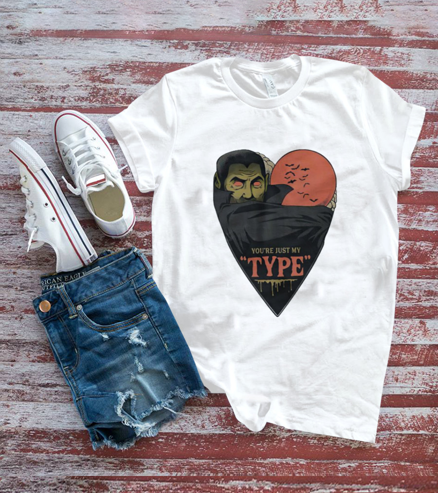 You’re Just My Type Horror Halloween Vampire With Red Moon And Bats T-Shirt