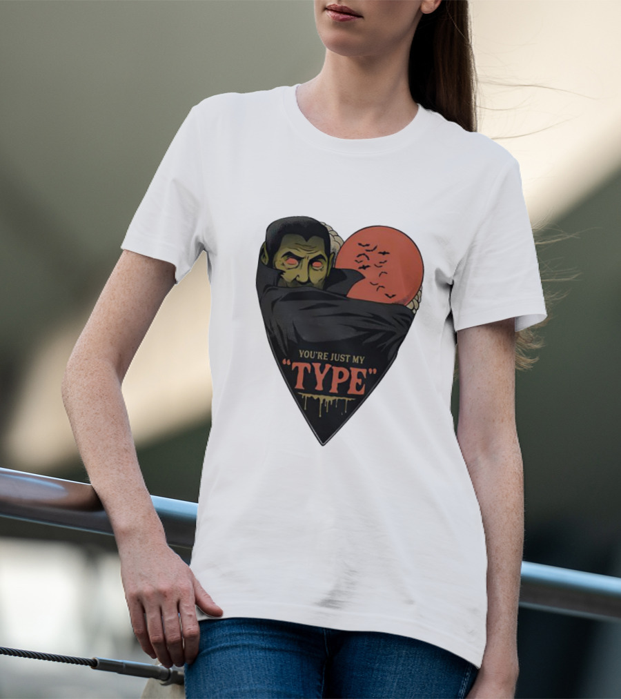 You’re Just My Type Horror Halloween Vampire With Red Moon And Bats T-Shirt