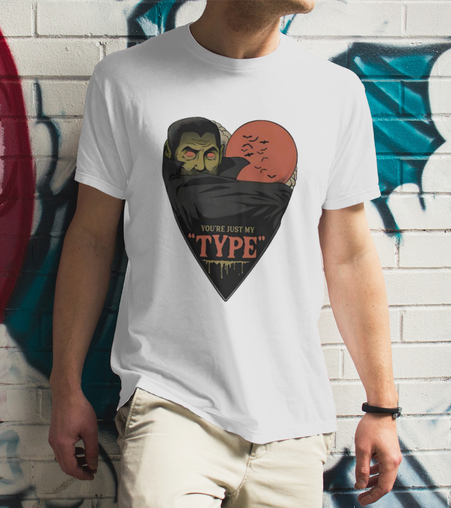 You’re Just My Type Horror Halloween Vampire With Red Moon And Bats T-Shirt