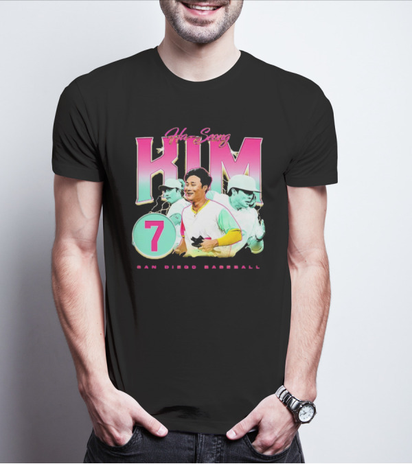 Ha-Seong Kim San Diego Baseball Lightning 90s Style Pink 7 T-Shirt