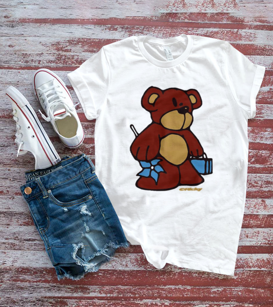 Ricky Montgomery Teddy Bear With Blue Flower And Suitcase T-Shirt