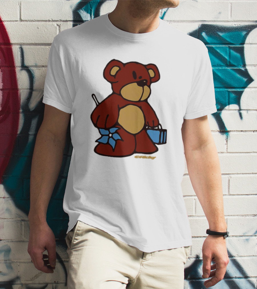 Ricky Montgomery Teddy Bear With Blue Flower And Suitcase T-Shirt