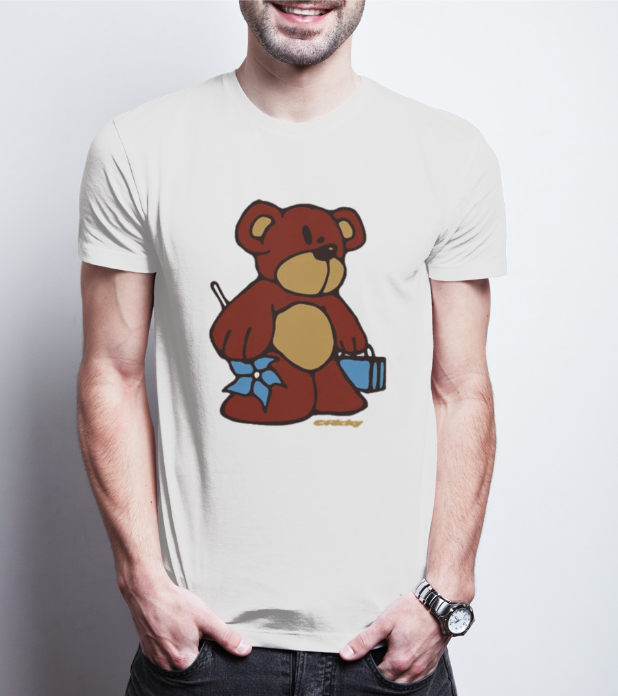 Ricky Montgomery Teddy Bear With Blue Flower And Suitcase T-Shirt