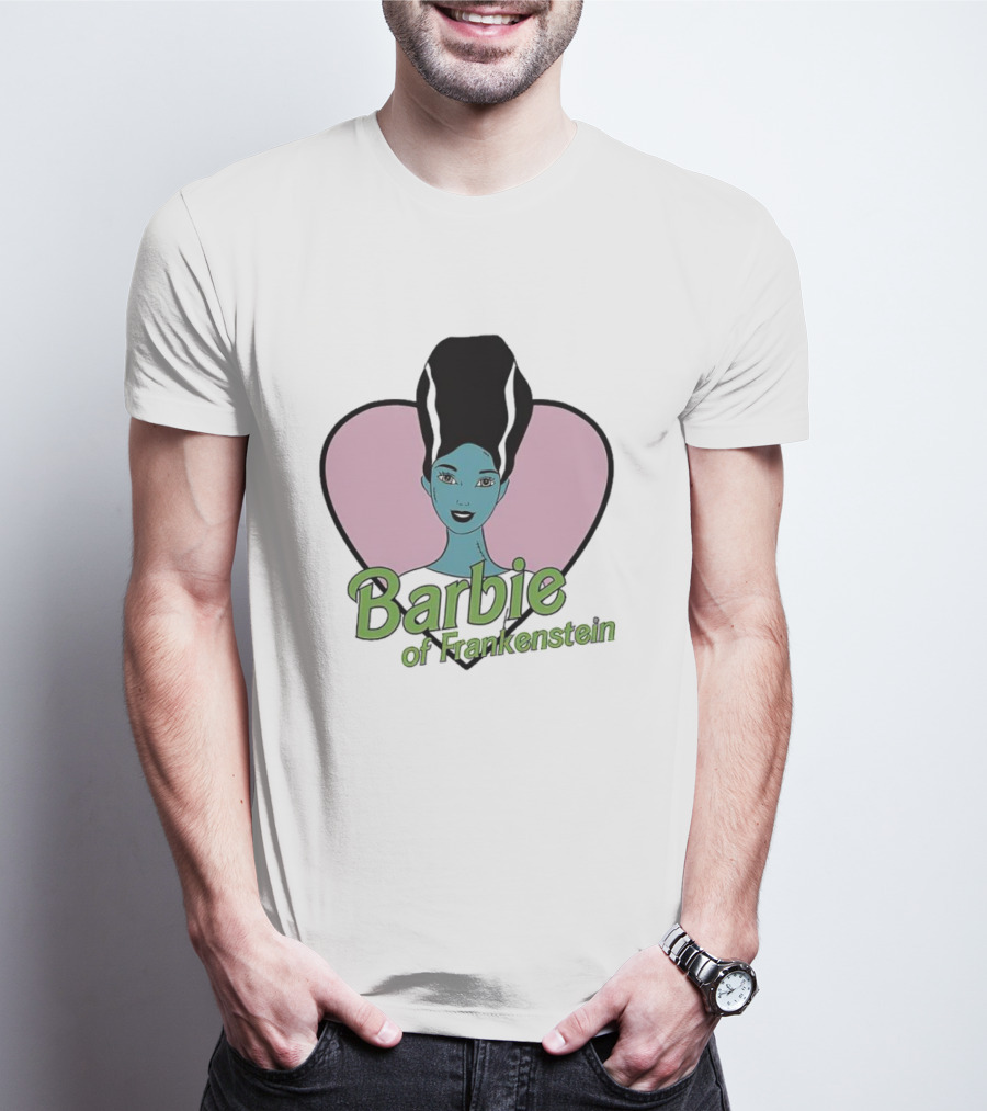Barbie Of Frankenstein With Heart Background T-Shirt
