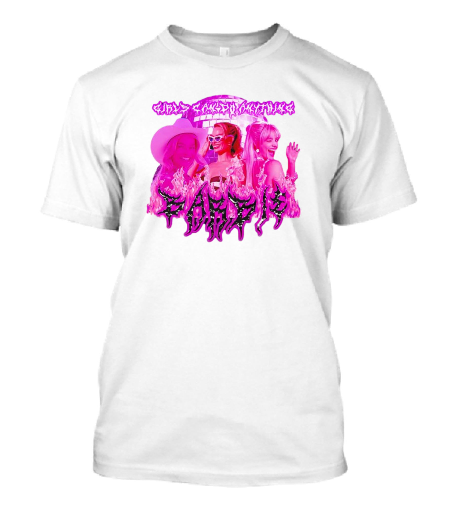 Girls Can Do Anything Barbie Pink Flames T-Shirt
