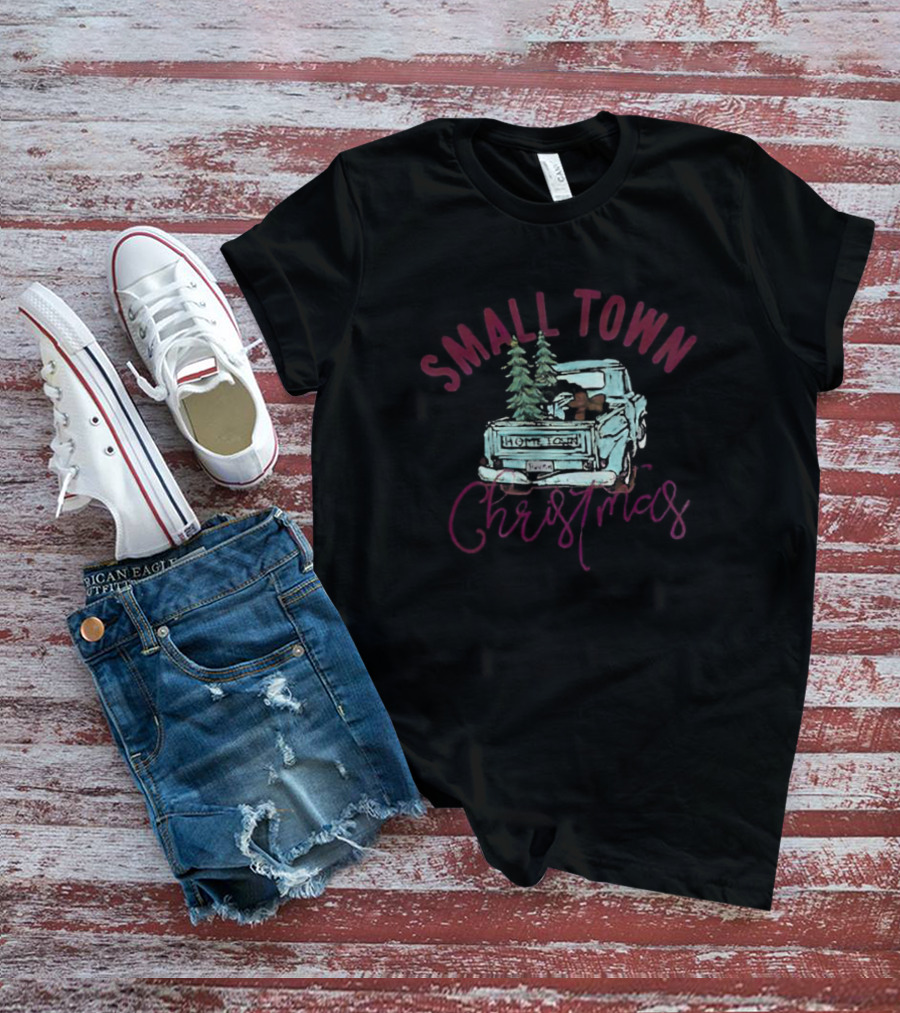 Small Town Christmas Vintage Truck With Trees T-Shirt