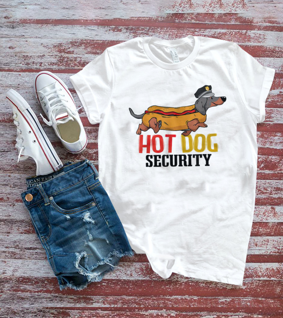 Dachshund Hot Dog Security Officer In Police Hat T-Shirt
