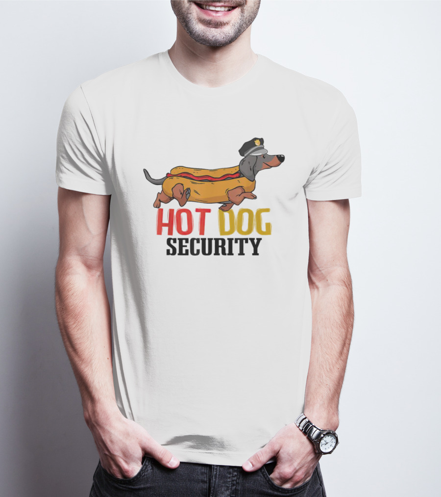 Dachshund Hot Dog Security Officer In Police Hat T-Shirt