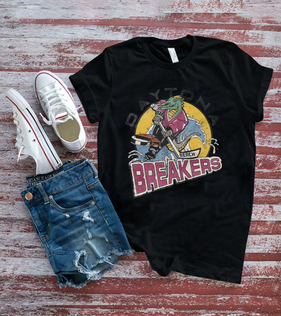 Daytona Beach Breakers Retro Ice Hockey Mascot Surfing T-Shirt