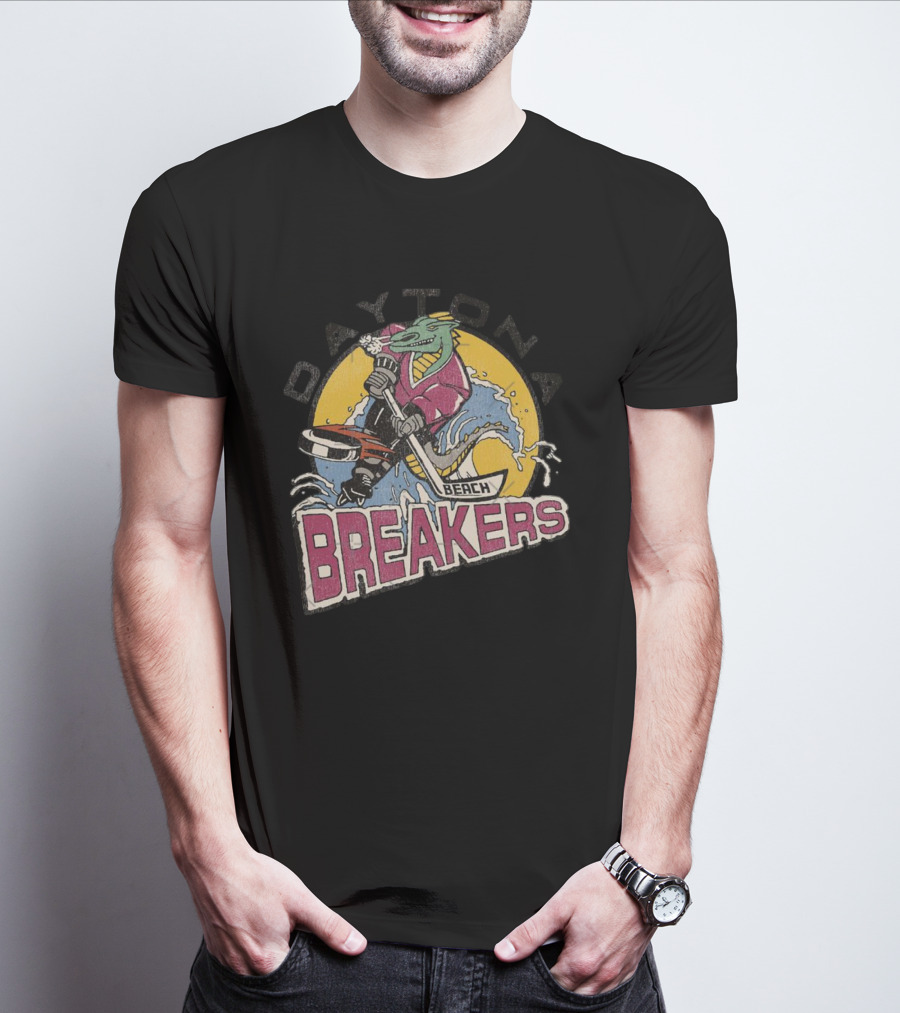 Daytona Beach Breakers Retro Ice Hockey Mascot Surfing T-Shirt