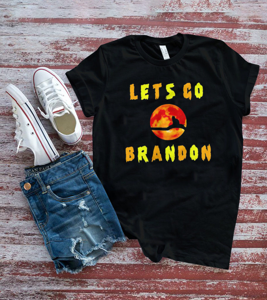 Lets Go Brandon Cat Halloween Moon T-Shirt