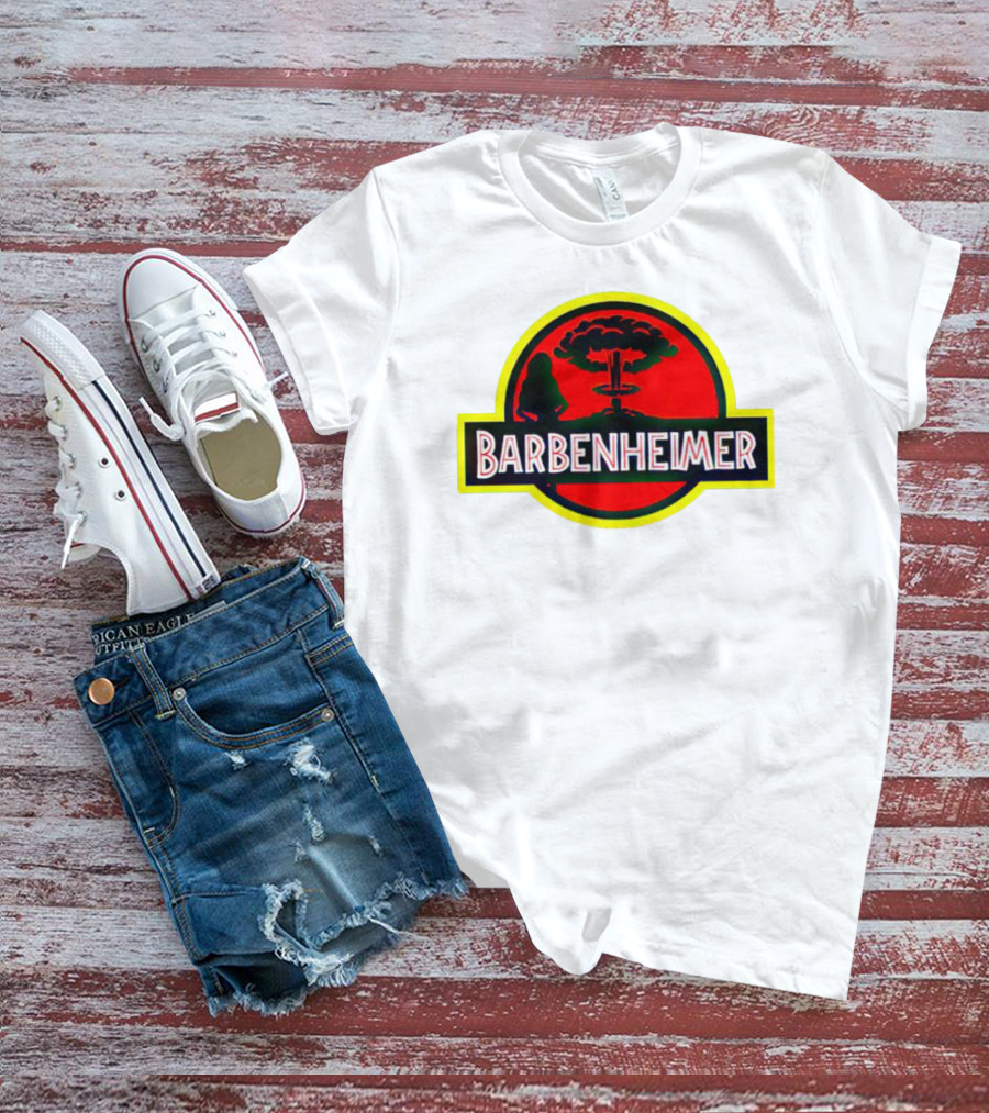 Barbenheimer Jurassic Park Logo With Explosion T-Shirt