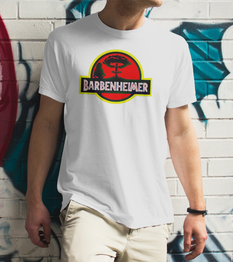 Barbenheimer Jurassic Park Logo With Explosion T-Shirt