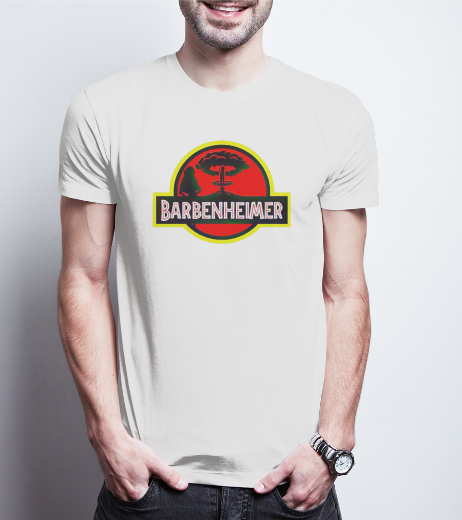 Barbenheimer Jurassic Park Logo With Explosion T-Shirt