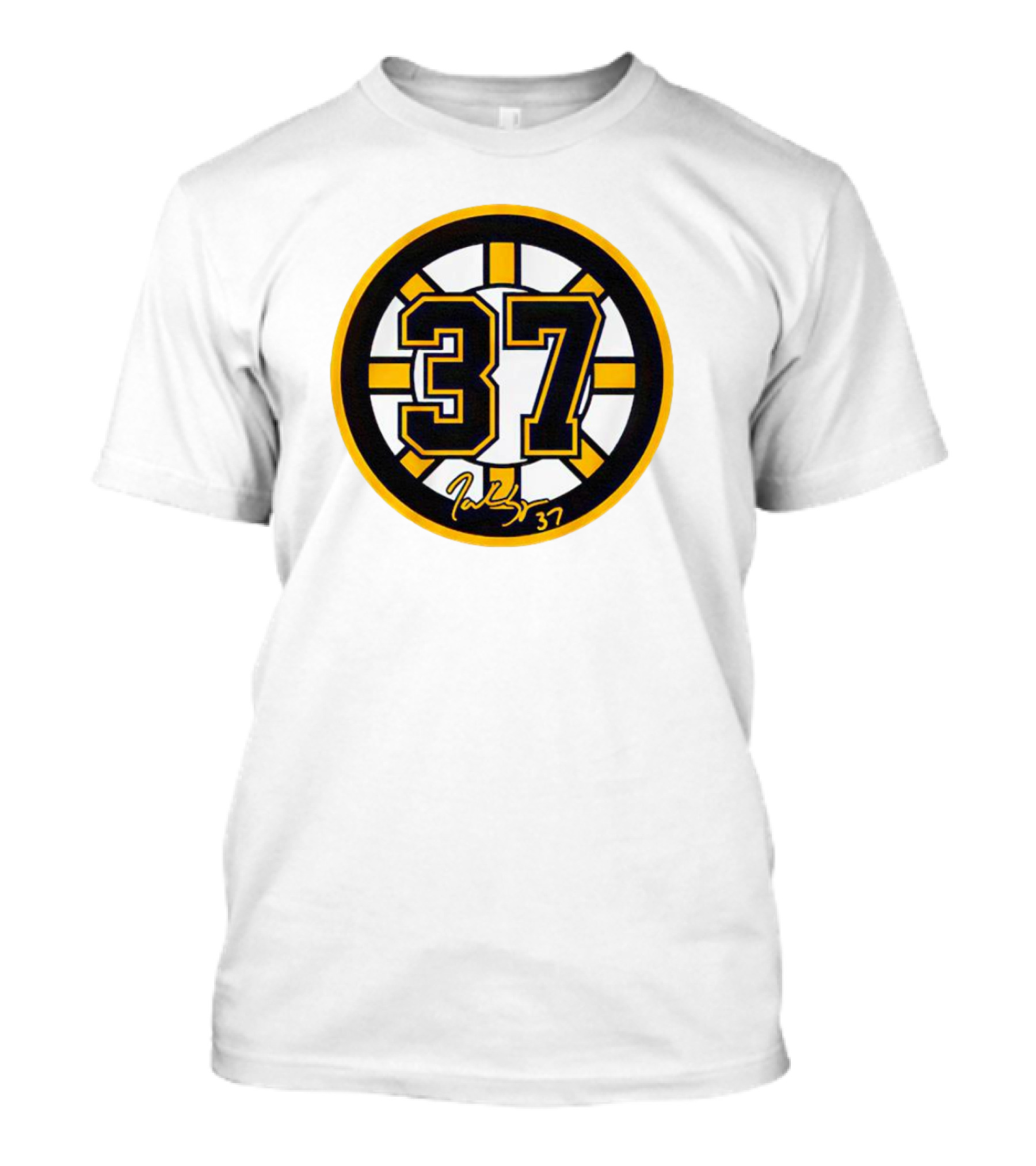 Patrice Bergeron 37 Boston Bruins Signature Circular T-Shirt