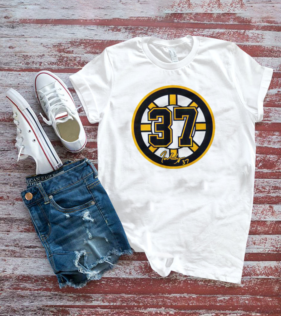 Patrice Bergeron 37 Boston Bruins Signature Circular T-Shirt