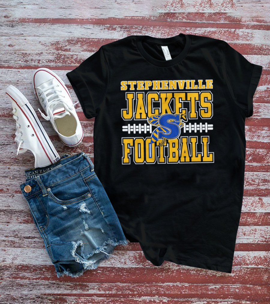 Stephenville Jackets Football S Logo Yellow And Blue Football T-Shirt
