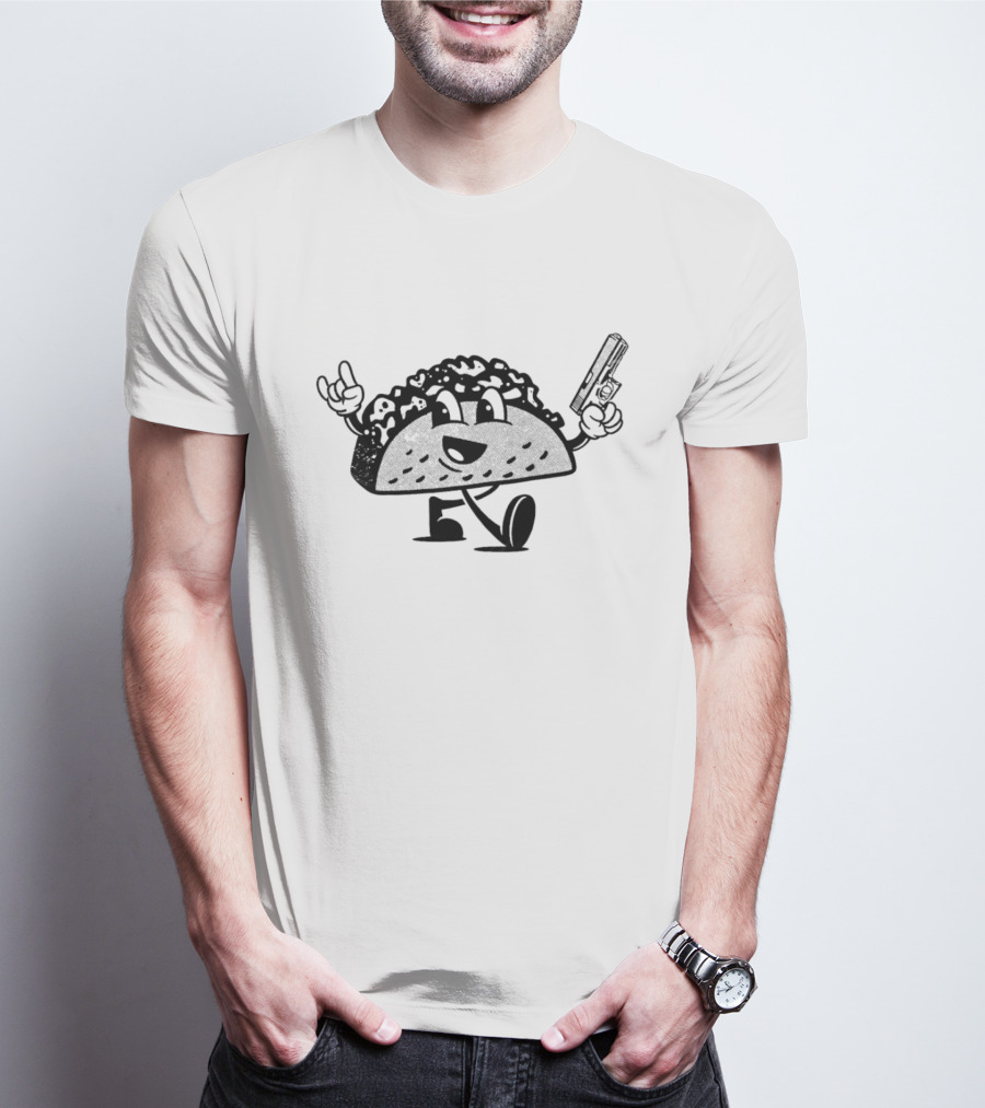 Rock And Roll Taco Mascot With Gun T-Shirt