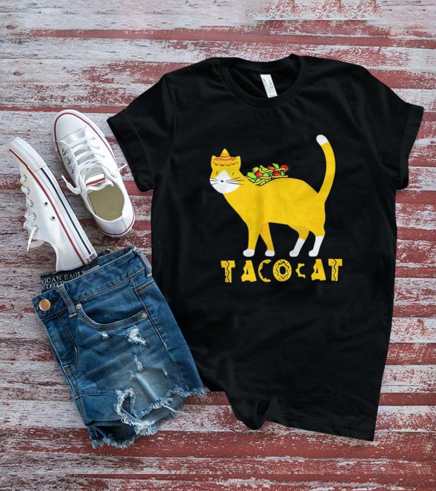 Tacocat Wearing Sombrero With Taco Filling Back T-Shirt