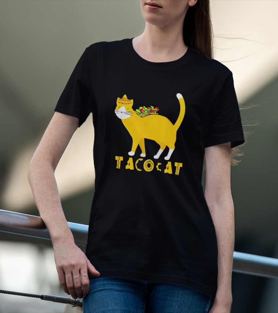 Tacocat Wearing Sombrero With Taco Filling Back T-Shirt