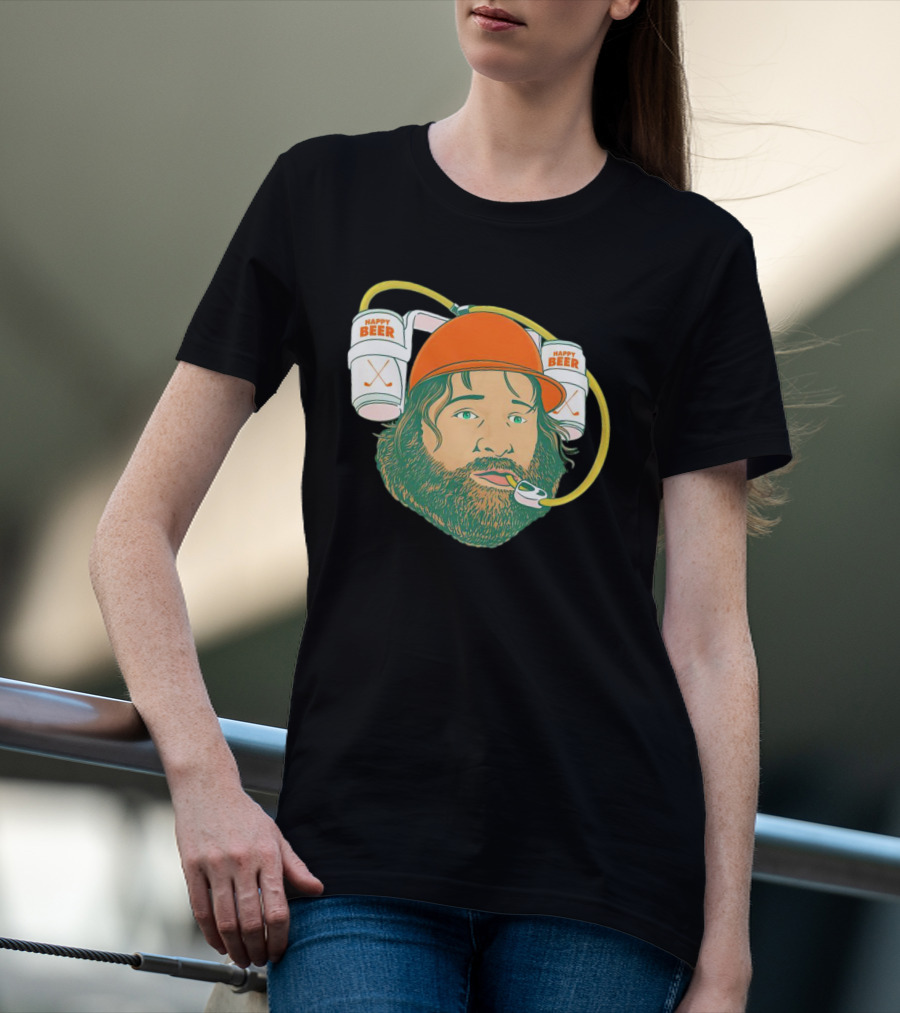 Happy Beer Man Drinks Beer With Helmet And Straws T-Shirt