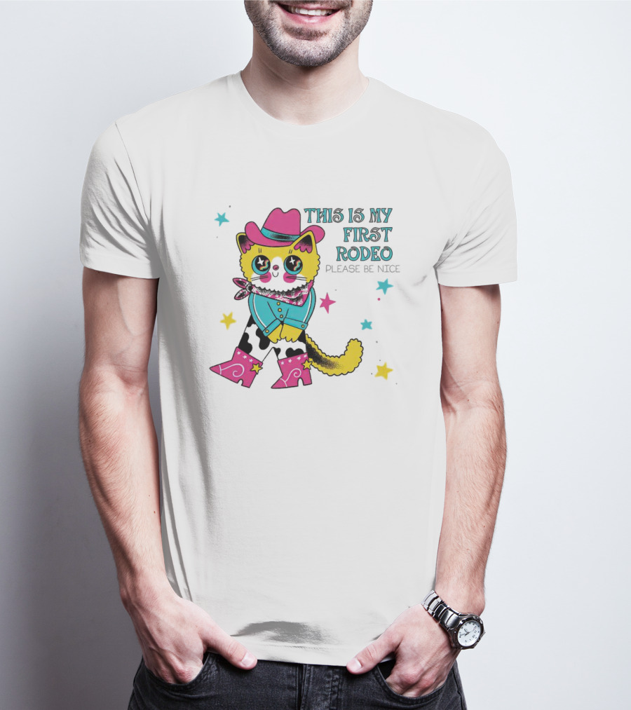 This Is My First Rodeo Please Be Nice Cute Cowboy Cat T-Shirt