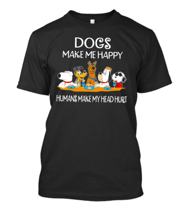 Dogs Make Me Happy Humans Make My Head Hurt Cartoon Dogs Eating Pizza And Drinking T-Shirt