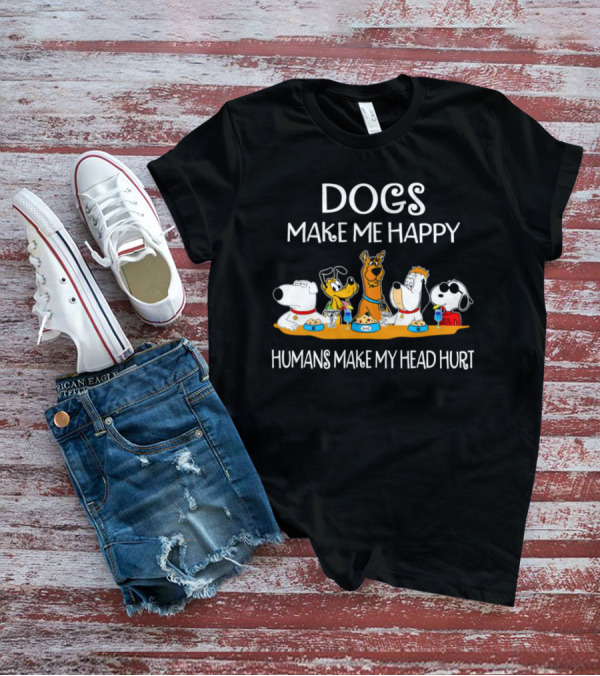 Dogs Make Me Happy Humans Make My Head Hurt Cartoon Dogs Eating Pizza And Drinking T-Shirt
