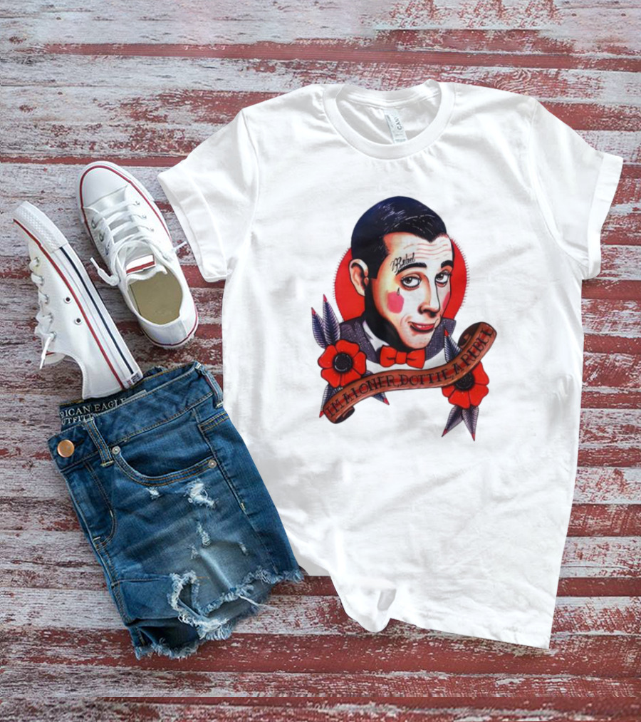 Men’s Funny Pee Wee Herman Rebel Tattoo Style Art With Flowers And Red Bow Tie T-Shirt