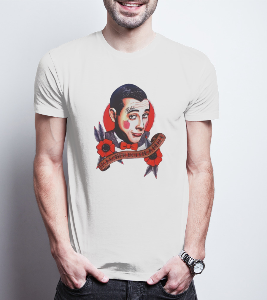 Men’s Funny Pee Wee Herman Rebel Tattoo Style Art With Flowers And Red Bow Tie T-Shirt