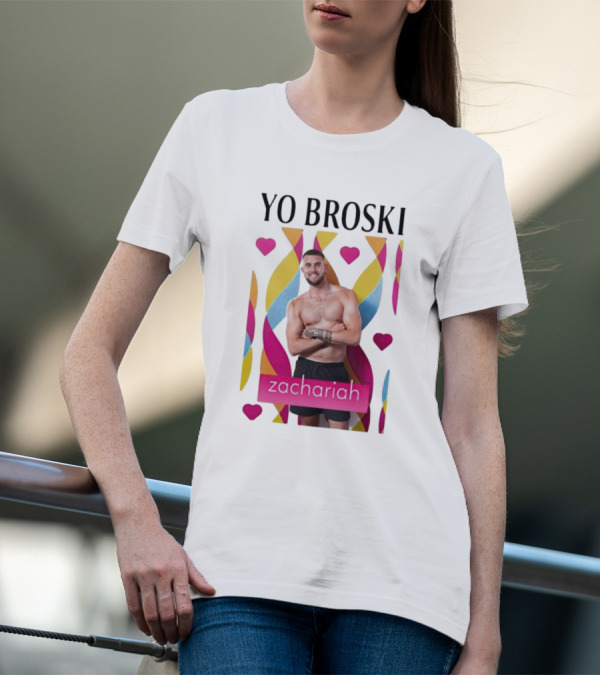 Yo Broski Zachariah Colorful Hearts Backdrop T-Shirt