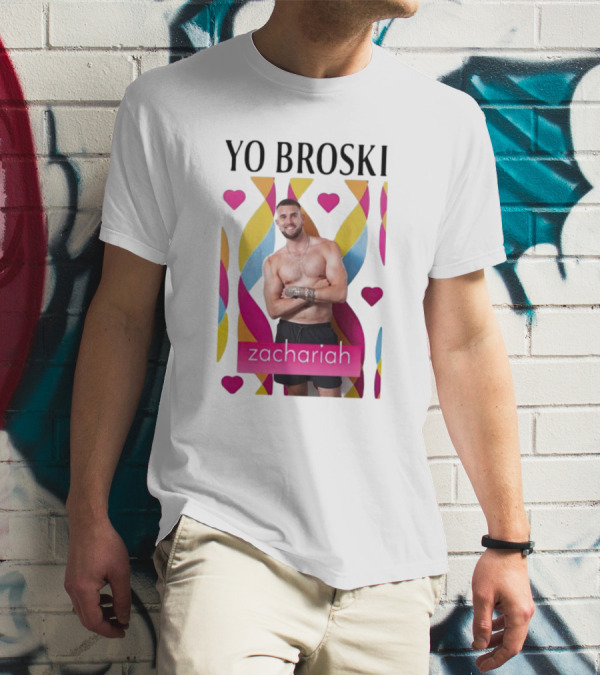 Yo Broski Zachariah Colorful Hearts Backdrop T-Shirt