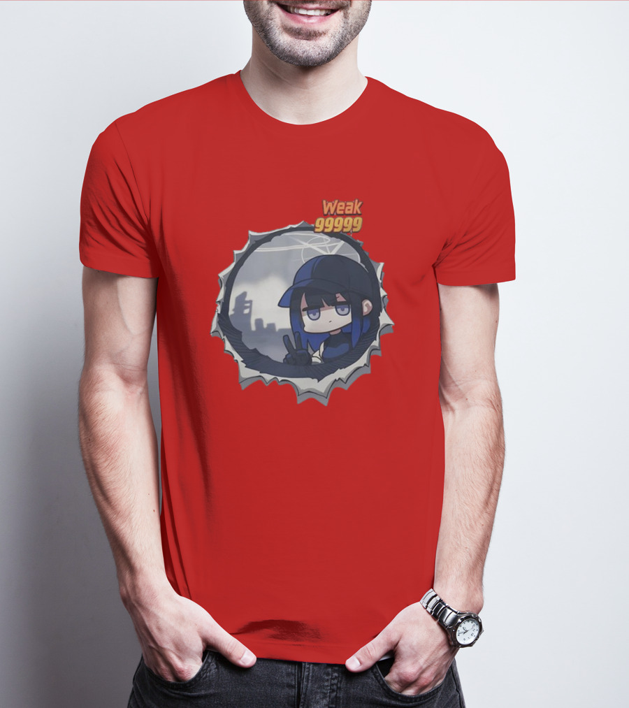 Weak 99999 Manga Character Peace Sign Japan Cityscape T-Shirt