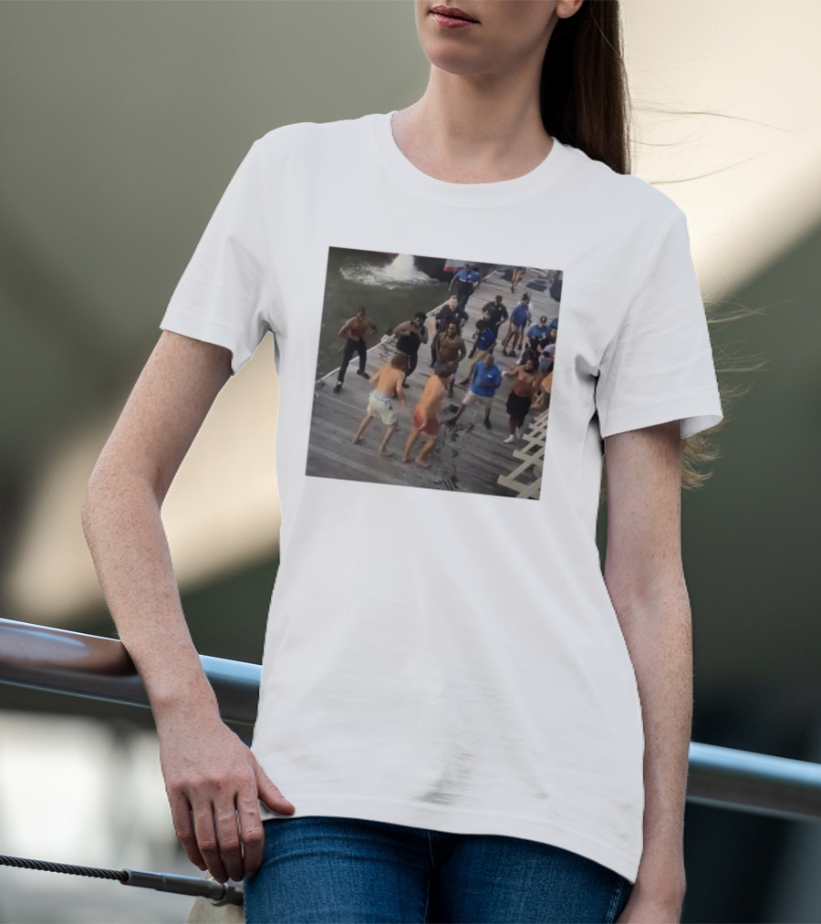 Brawl On Dock Montgomery’s Riverfront Park Altercation Scene T-Shirt