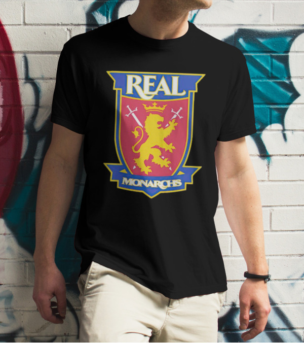Real Salt Lake Real Monarchs Bold Emblem Crest With Lion And Crossed Swords T-Shirt