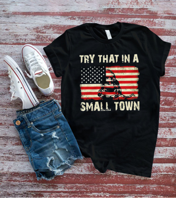 TRY THAT IN A SMALL TOWN US FLAG GADSDEN SNAKE T-Shirt