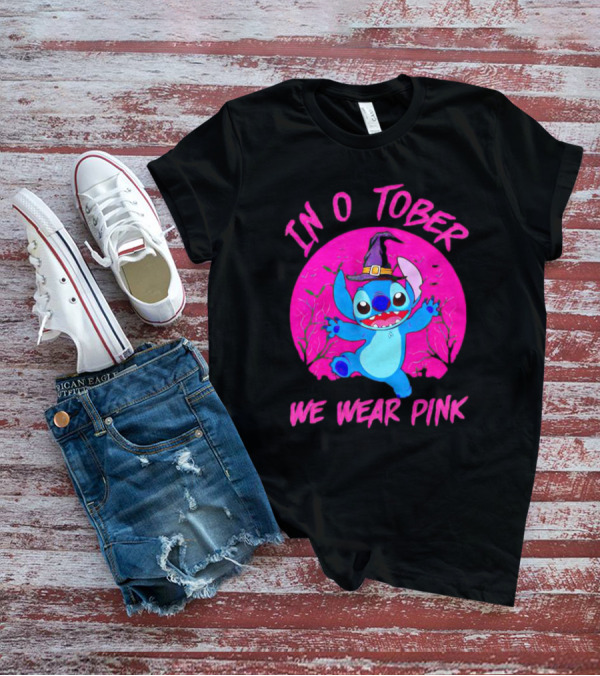 Stitch In October We Wear Pink Halloween Magic T-Shirt