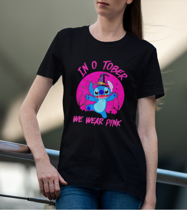 Stitch In October We Wear Pink Halloween Magic T-Shirt