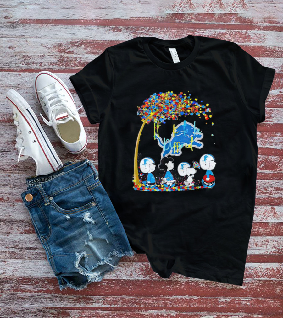 Detroit Lions Peanuts Characters Autism It's Ok To Be Different Fall T-Shirt